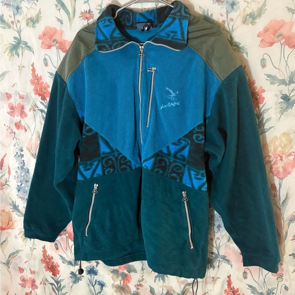 Vintage Blue and Green Zip Up Sweater with Full-Zip Design - Picture 2 of 14